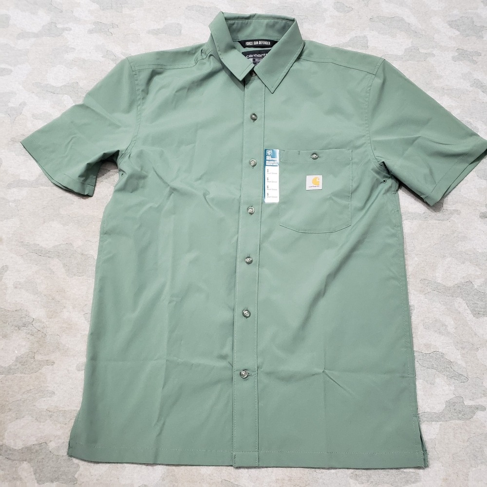 Carhartt Force Shirt Mens Small Green Short Sleeve Relaxed Button-Up NWT